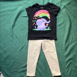 The Children's Place Black Elephant Tee and Cream Leggings Set